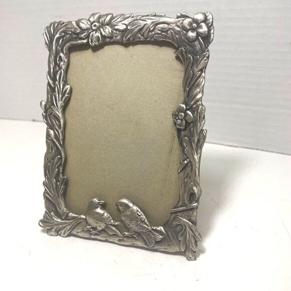 Silver Metal Picture Frame with Bird & Flower Design 3.5 by 5" - Picture 3 of 7